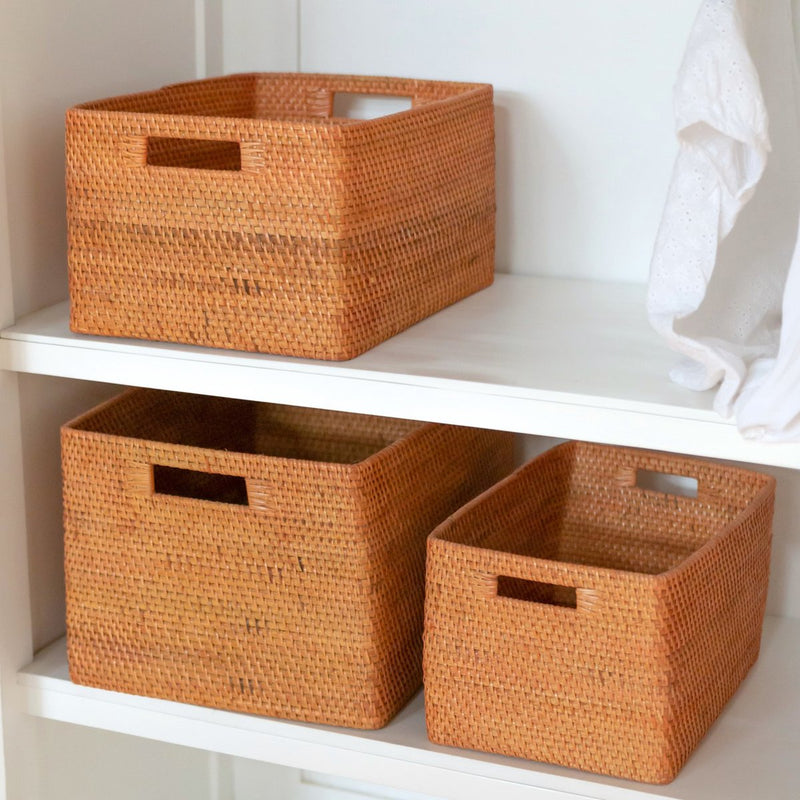 Shelf Basket made from Rattan Newspaper Basket Storage Basket Brown Handwoven Decorative Basket WARSA (3 sizes)