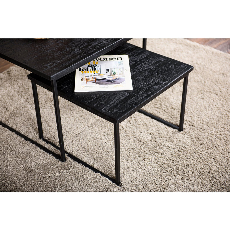 Coffee table set of 2, Aged Teak, B340 black