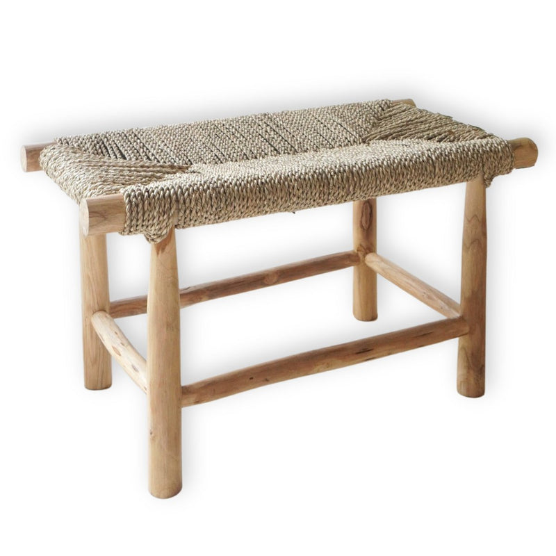 Bench SUNGAI made from Massive Wood with Seating Surface from Woven Seagrass