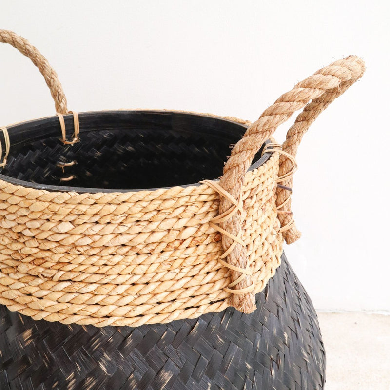 Black Plant Basket Decorative Basket Large Laundry Basket BENOA (black) Hand-woven Basket made of Bamboo and Seagrass (3 sizes)