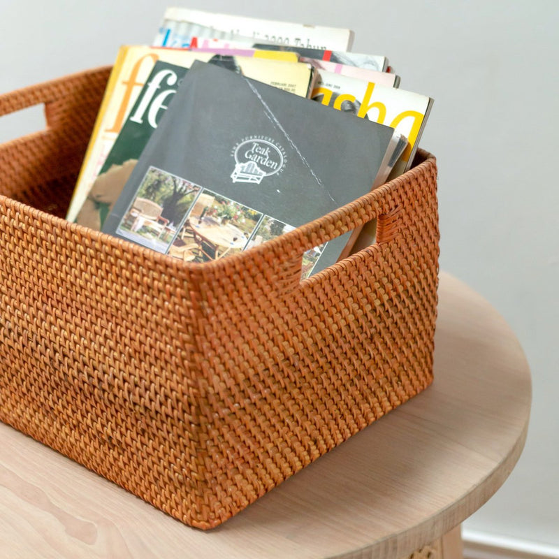 Shelf Basket made from Rattan Newspaper Basket Storage Basket Brown Handwoven Decorative Basket WARSA (3 sizes)