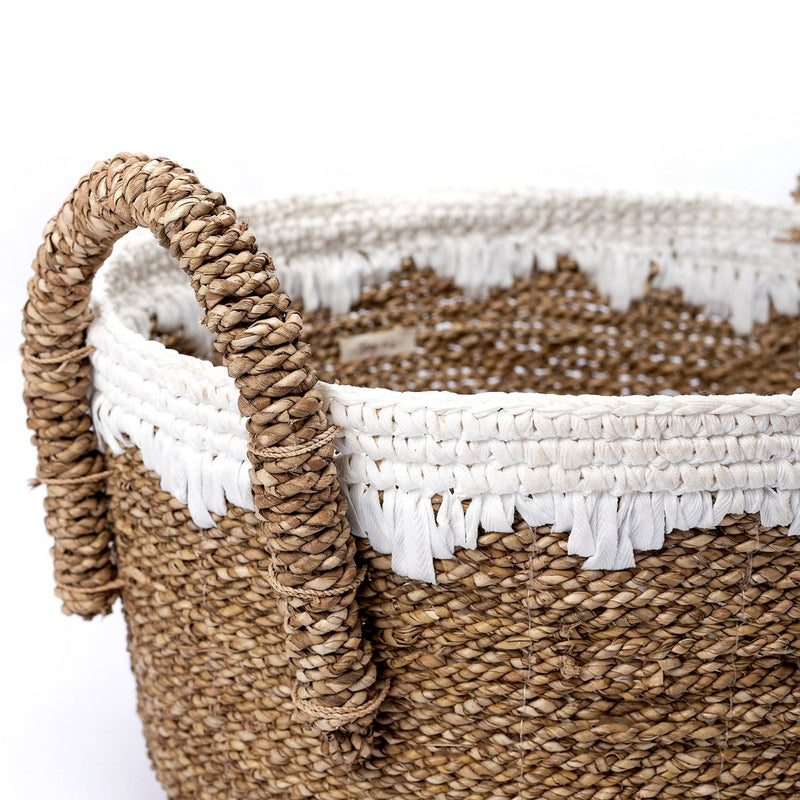 Round Seagrass Baskets with White Cotton Cords WAIGEO (3 sizes) Decorative Laundry or Storage Basket