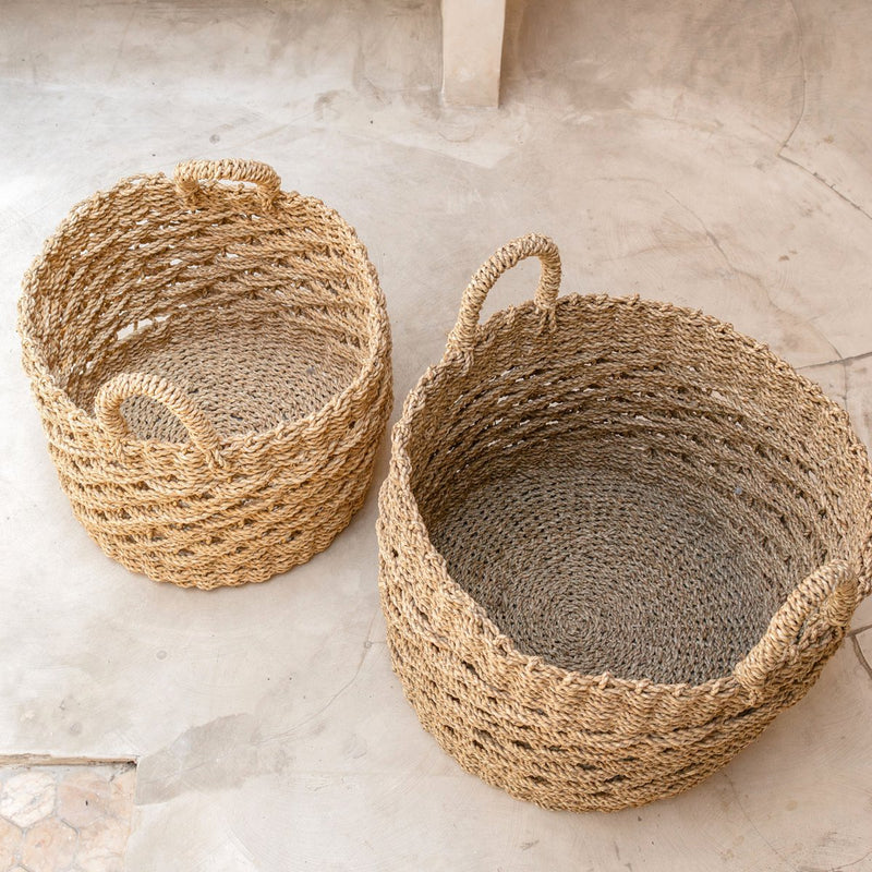 Large Laundry Basket Round Storage Basket Decorative Basket Woven from Natural Fibres MASILA (2 sizes)