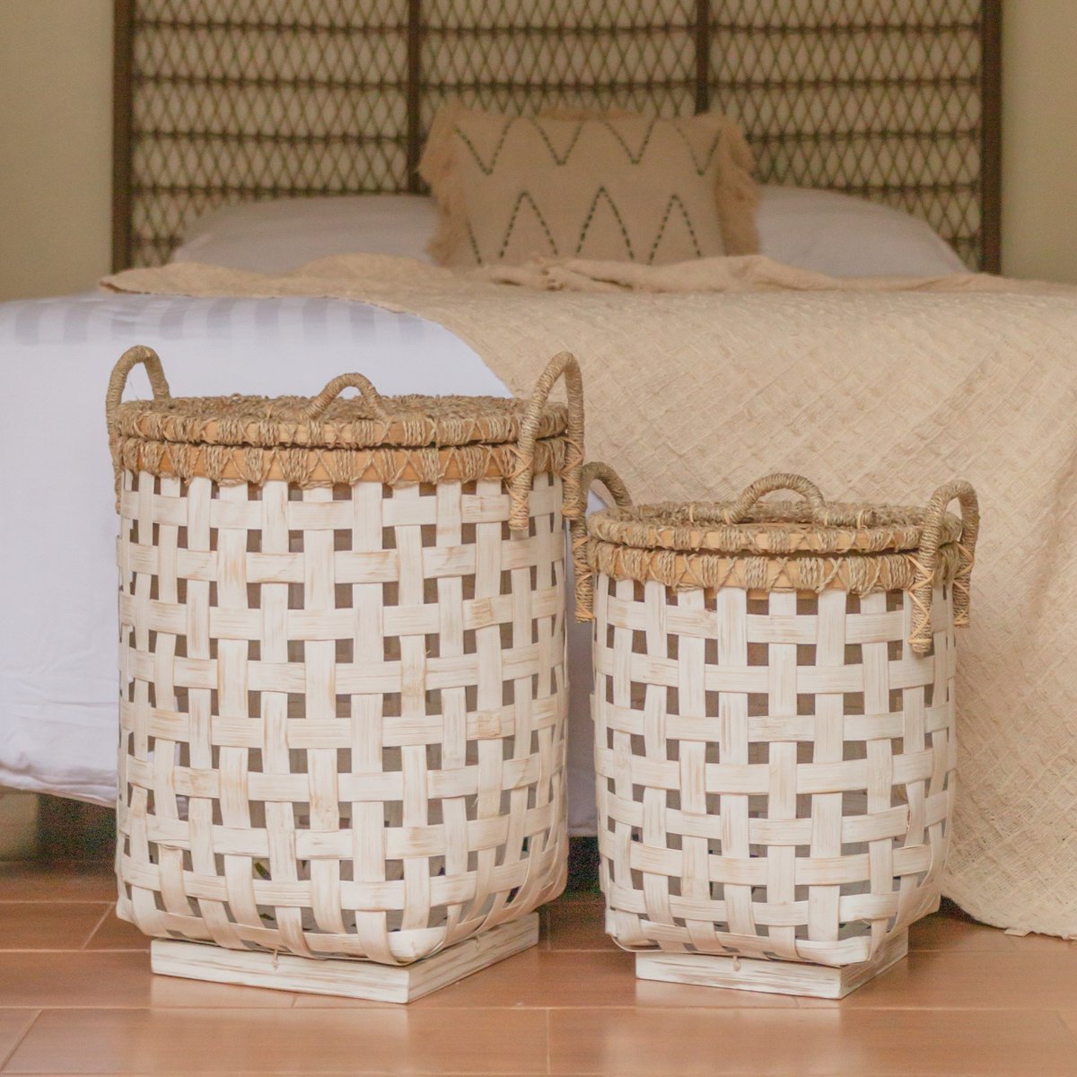 Laundry Basket with Lid IRAYA made from Bamboo