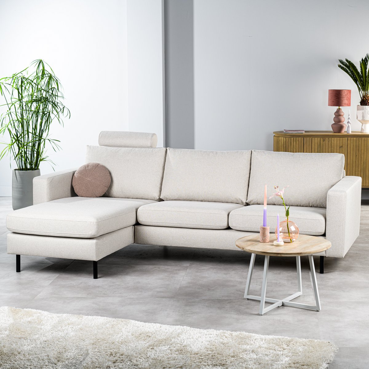 3 seater sofa CL L+R, with headrest, Dillon fabric, D820 ivory