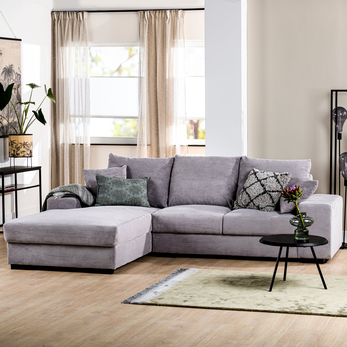 3 seater sofa CL left, fabric RIB, RIB311 gray