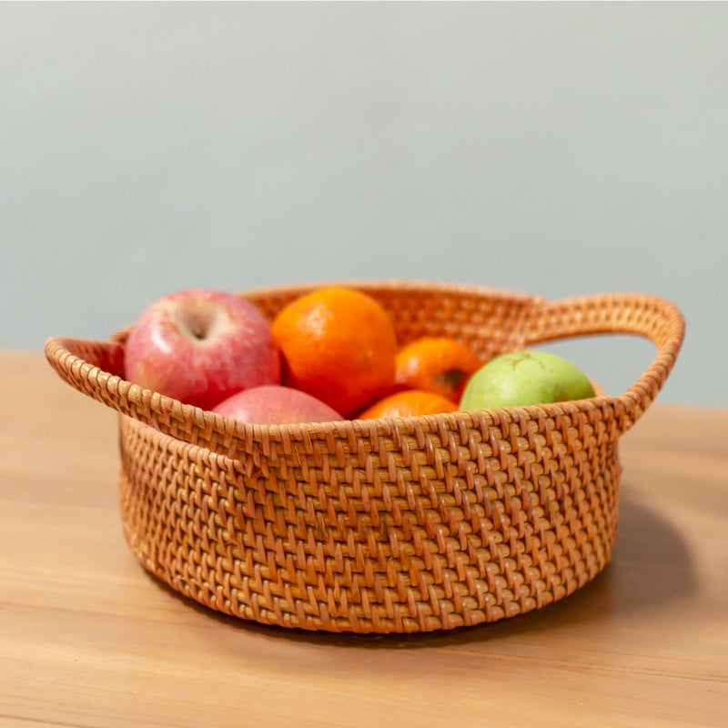 Small Rattan Storage Basket Decorative Basket SUWARI (2 sizes) great as Breas Basket or Fruit Bowl