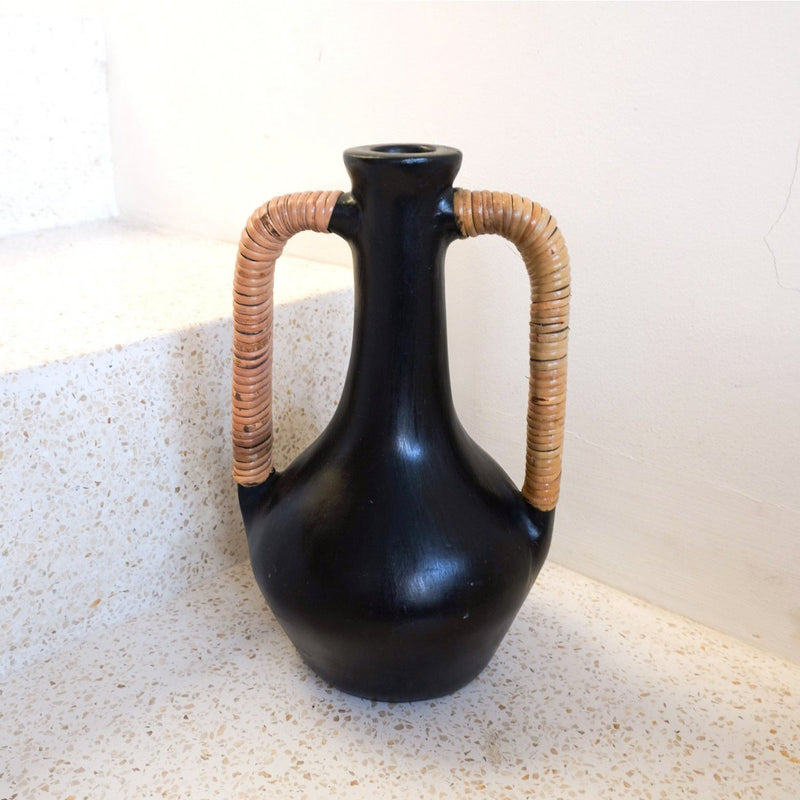 Vase Black Small Decorative Vase Hand Cast from Clay for Dried or Fresh Flowers SELAYAR