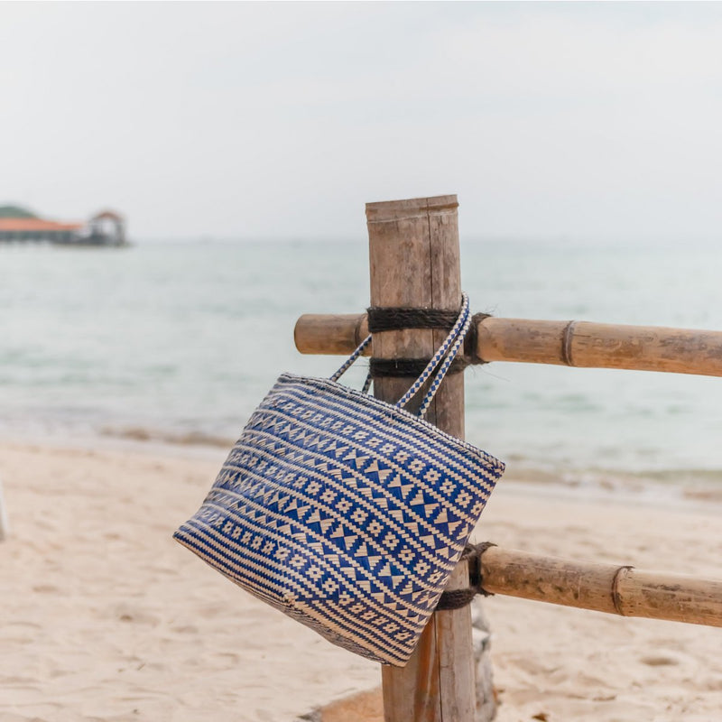 Blue Shopping Bag | Beach Bag | Tote Bag KIDUL made of Rattan