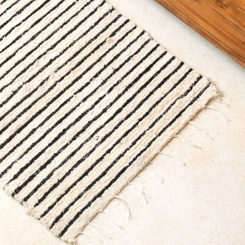 Small Cotton Rug Striped with Tassles 60x50 cm Handwoven Carpet UNTUK