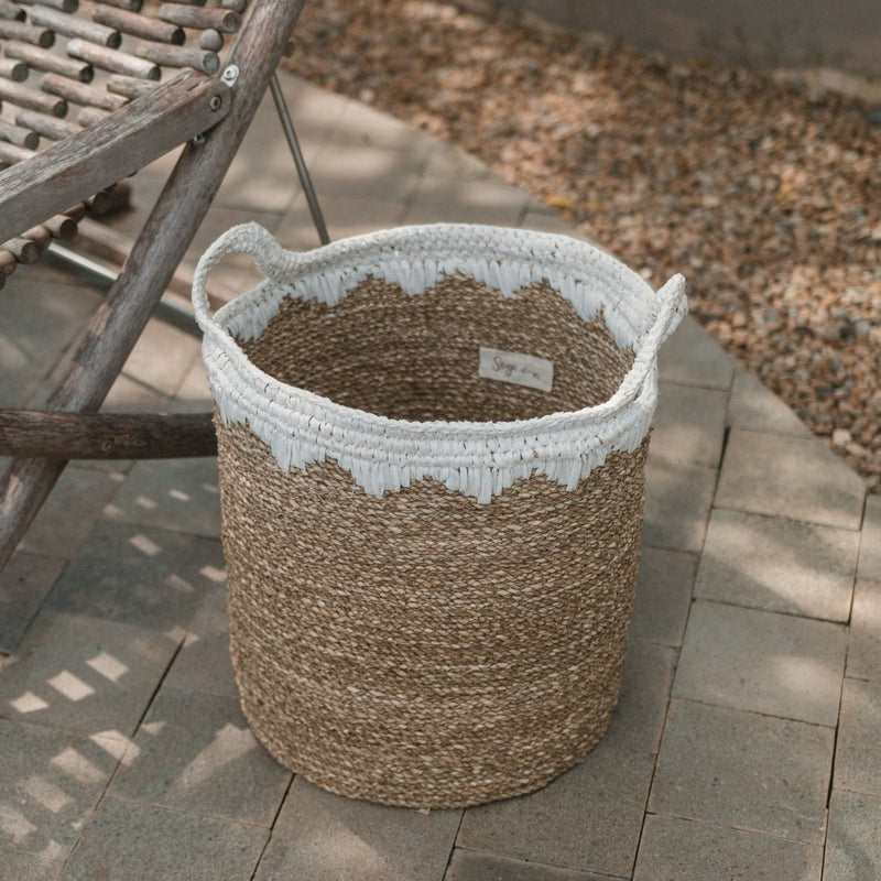 Large Laundry Basket Round Storage Basket Plant Basket Woven from Natural Fibres NIAS white (2 sizes)