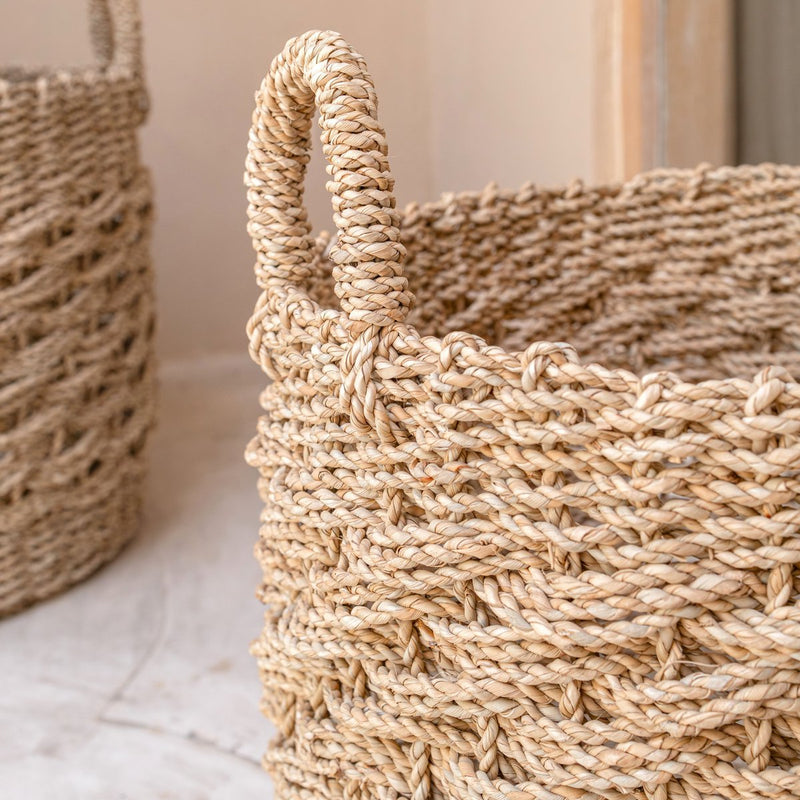 Large Laundry Basket Round Storage Basket Decorative Basket Woven from Natural Fibres MASILA (2 sizes)