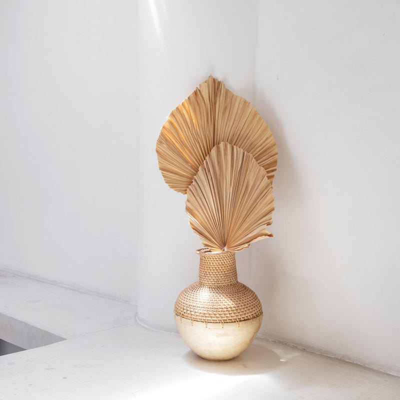 Woven Boho Vase KAMARI made from Rattan and Wood