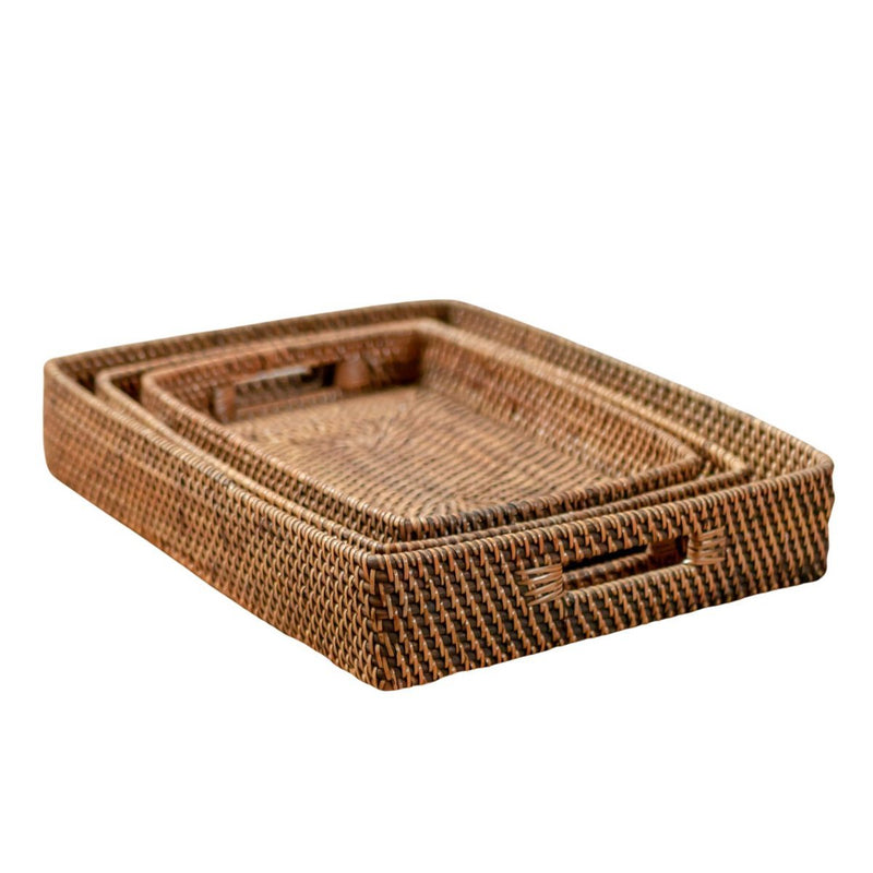 Rectangular Rattan Tray | Serving Tray | Large Decorative Tray AMAHAI Brown (3 sizes)