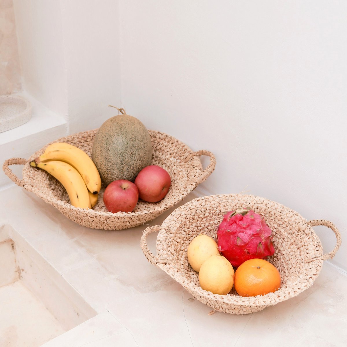 Woven Raffia Bowl | Fruit Bowl made from Light Natural Fibres | Bread Basket RAGA (2 sizes)