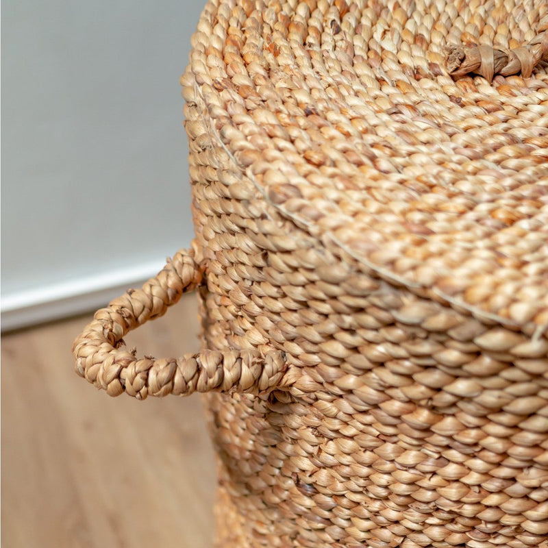 Large Laundry Basket with Lid Ø54 cm AMAN made from Water Hyacinth | Woven Storage Basket | Round Hamper | Large Hamper Basket | Laundry Hamper