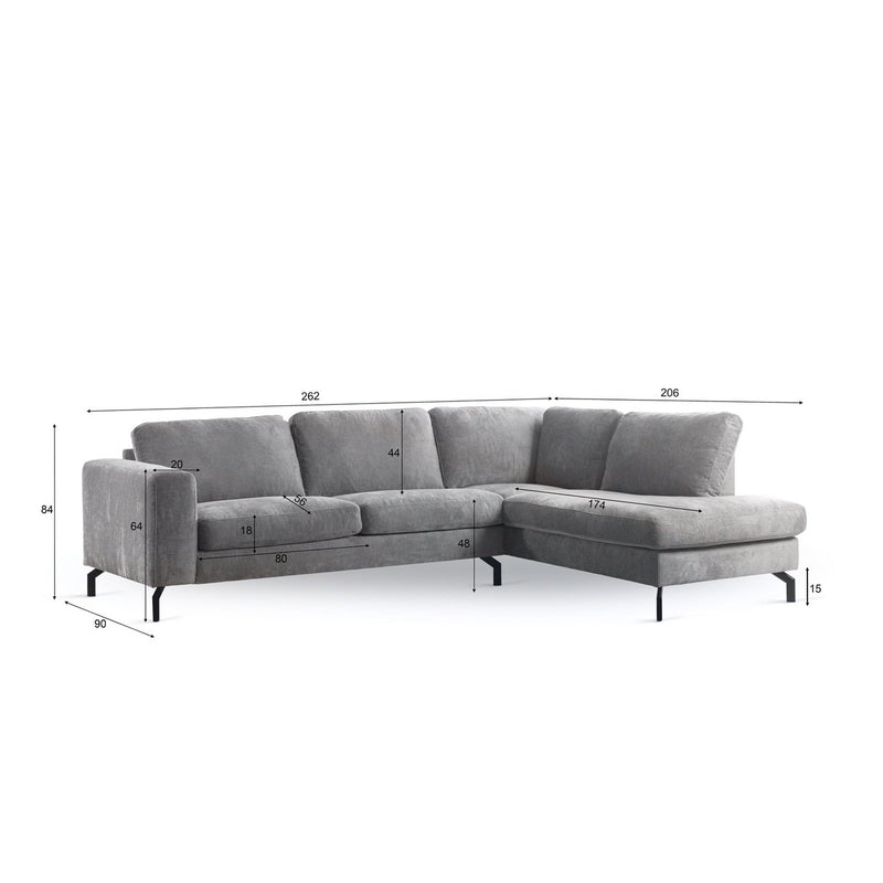 3 seater corner right, fabric Perfect Harmony 82, R311 gray