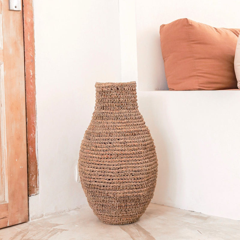 Woven Boho Vase SAKRA made from Banana Fibre and Raffia