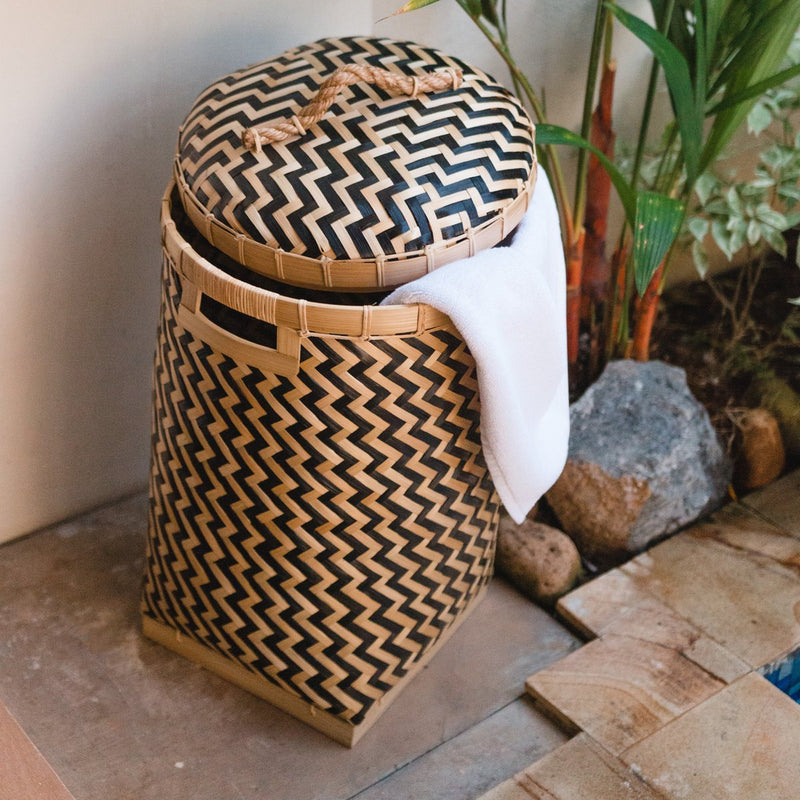 Laundry Basket with Lid NABIRE made from Bamboo