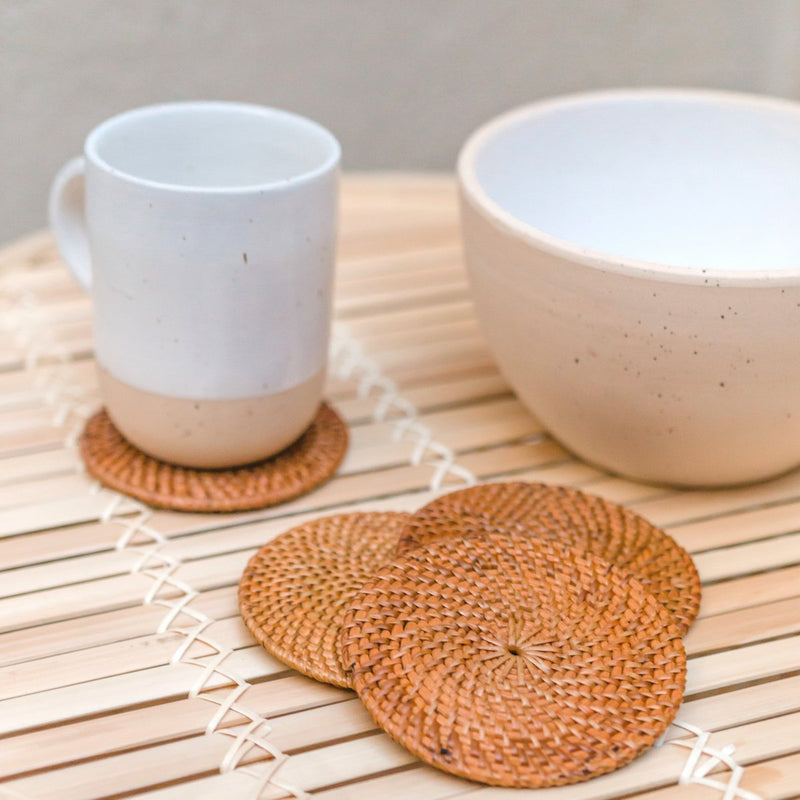 Round Rattan Coasters Set of 4 or 8 Handmade TIBU