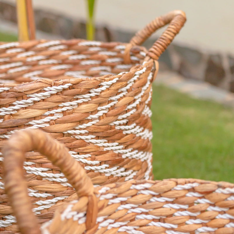 Round Woven Basket with Striped Pattern YALIMO made from Water Hyacinth (3 sizes)