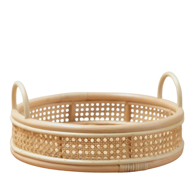 Rattan Tray | Round Serving Tray NEIRA Handmade Beige Decorative Tray Ø40 cm