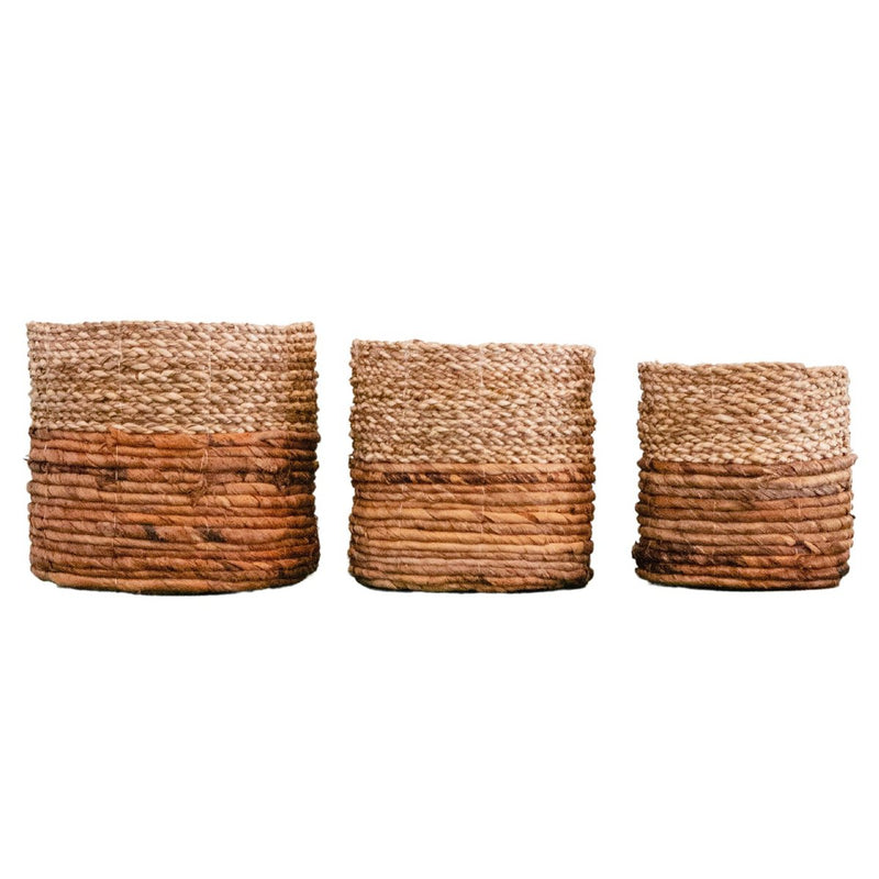 Small Seagrass Basket BHINNEKA (two-coloured) | Plant Basket | Small Storage Basket | Woven Boho Basket | Planter | Decorative Basket | Round Flower Basket