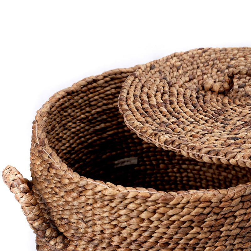 Large Laundry Basket with Lid UMBUL made from Brown Water Hyacinth | Woven Hamper Basket