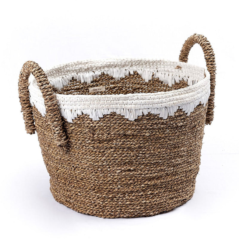 Round Seagrass Baskets with White Cotton Cords WAIGEO (3 sizes) Decorative Laundry or Storage Basket