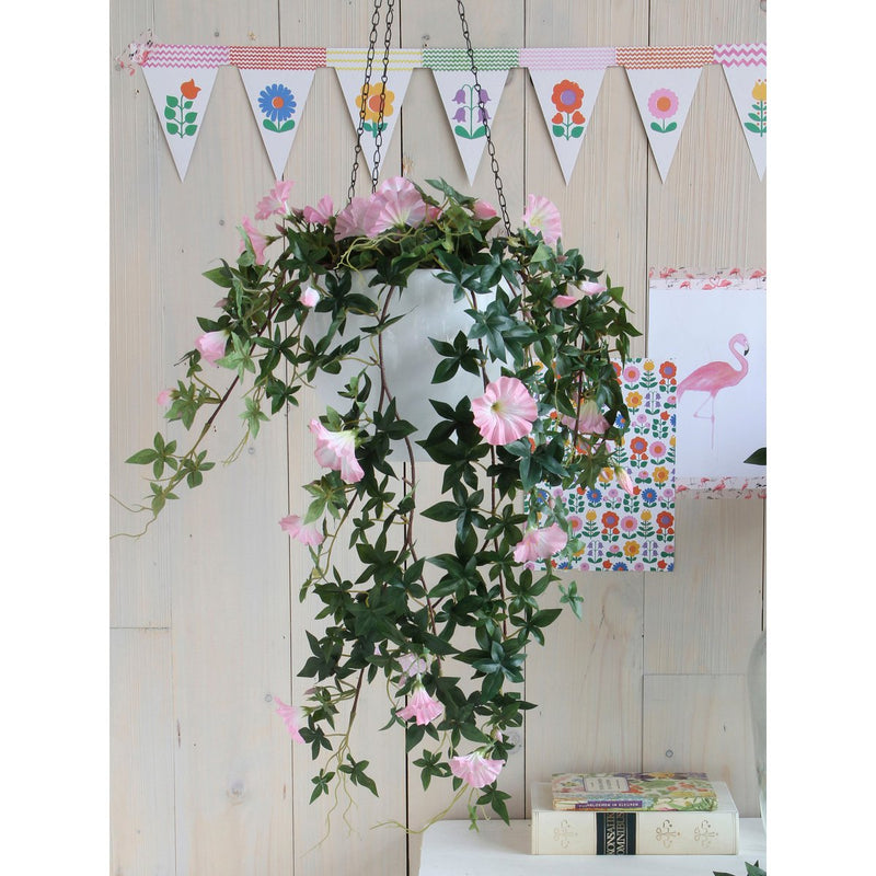 Artificial Petunia Hanging Plant in Flower Pot Stan - L25 x W45 x H50 cm - Pink