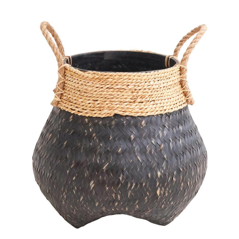 Black Plant Basket Decorative Basket Large Laundry Basket BENOA (black) Hand-woven Basket made of Bamboo and Seagrass (3 sizes)