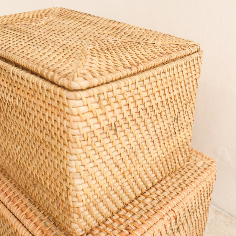 Storage Basket with Lid Shelf Basket made from Beige Rattan Handwoven Decorative Basket GRAHA (2 sizes)