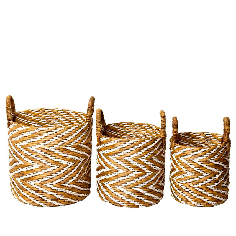 Round Woven Basket with Striped Pattern YALIMO made from Water Hyacinth (3 sizes)