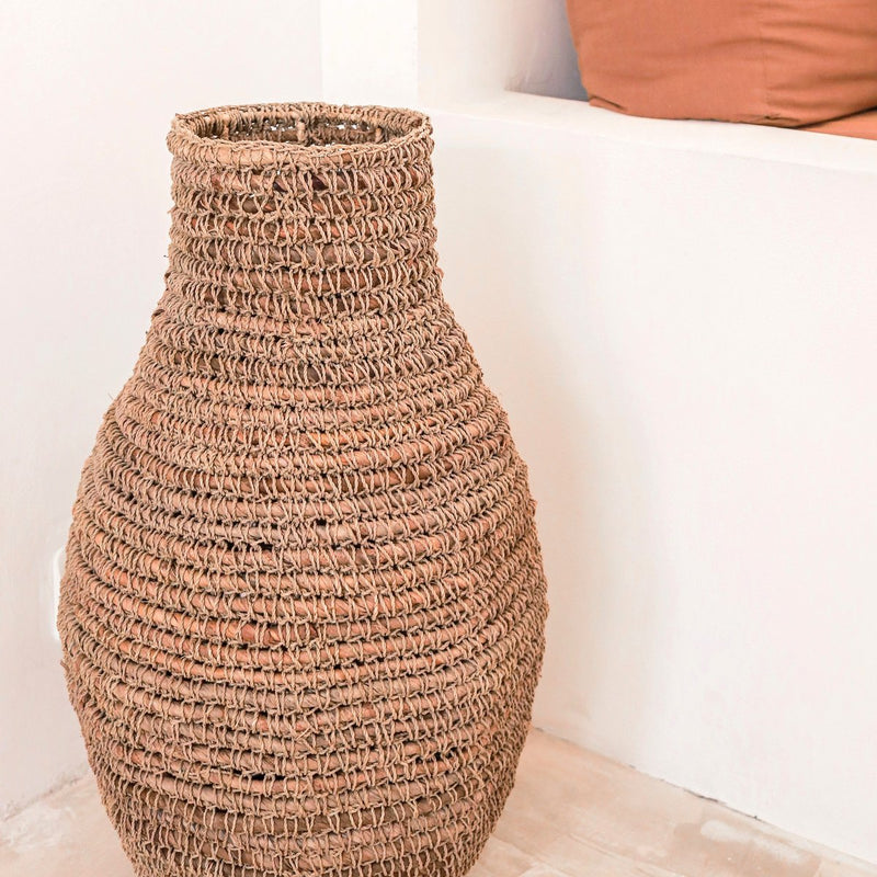 Woven Boho Vase SAKRA made from Banana Fibre and Raffia