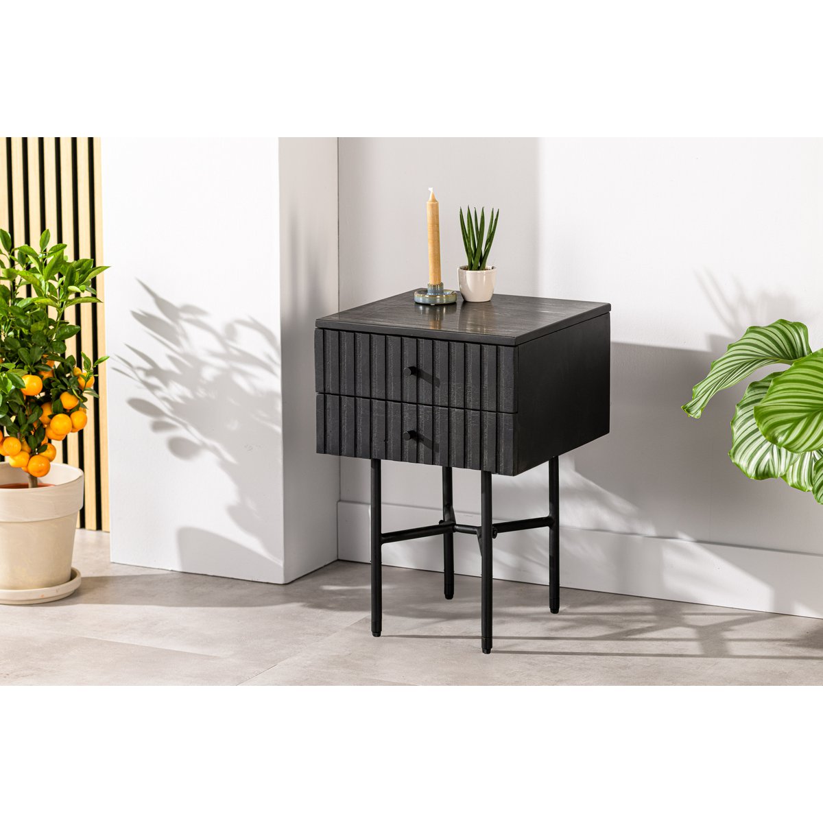 Bedside table, 2 drawers, B340 black