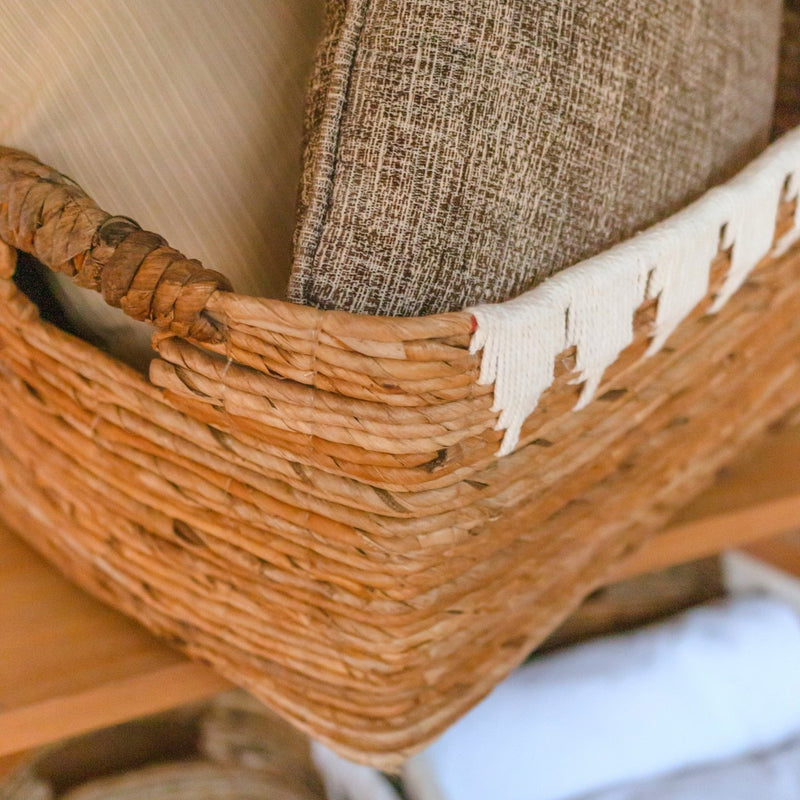 Storage Basket with Cotton Decor PISANG Decorative Basket Handwoven from Banana Fibre