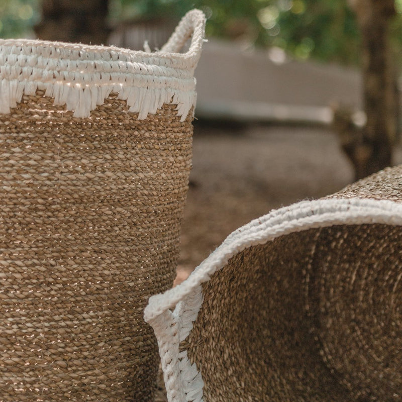 Large Laundry Basket Round Storage Basket Plant Basket Woven from Natural Fibres NIAS white (2 sizes)