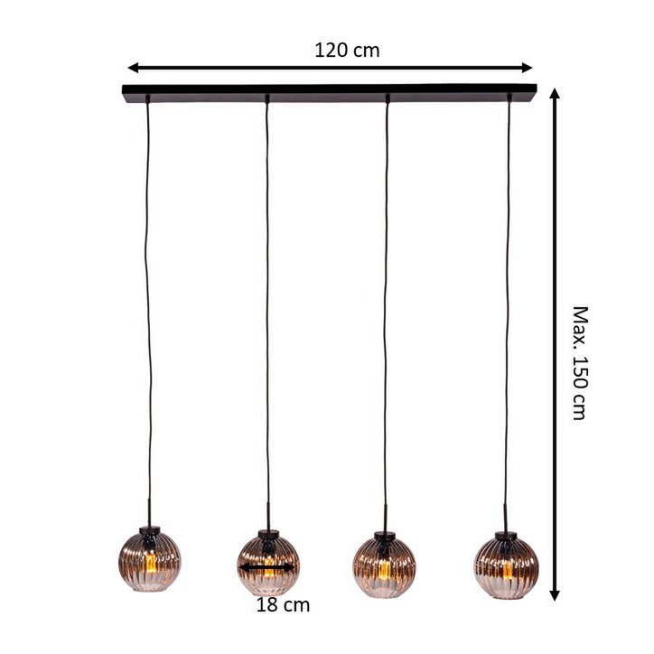 Hanglamp, 4-lichts, H340 smoke glas