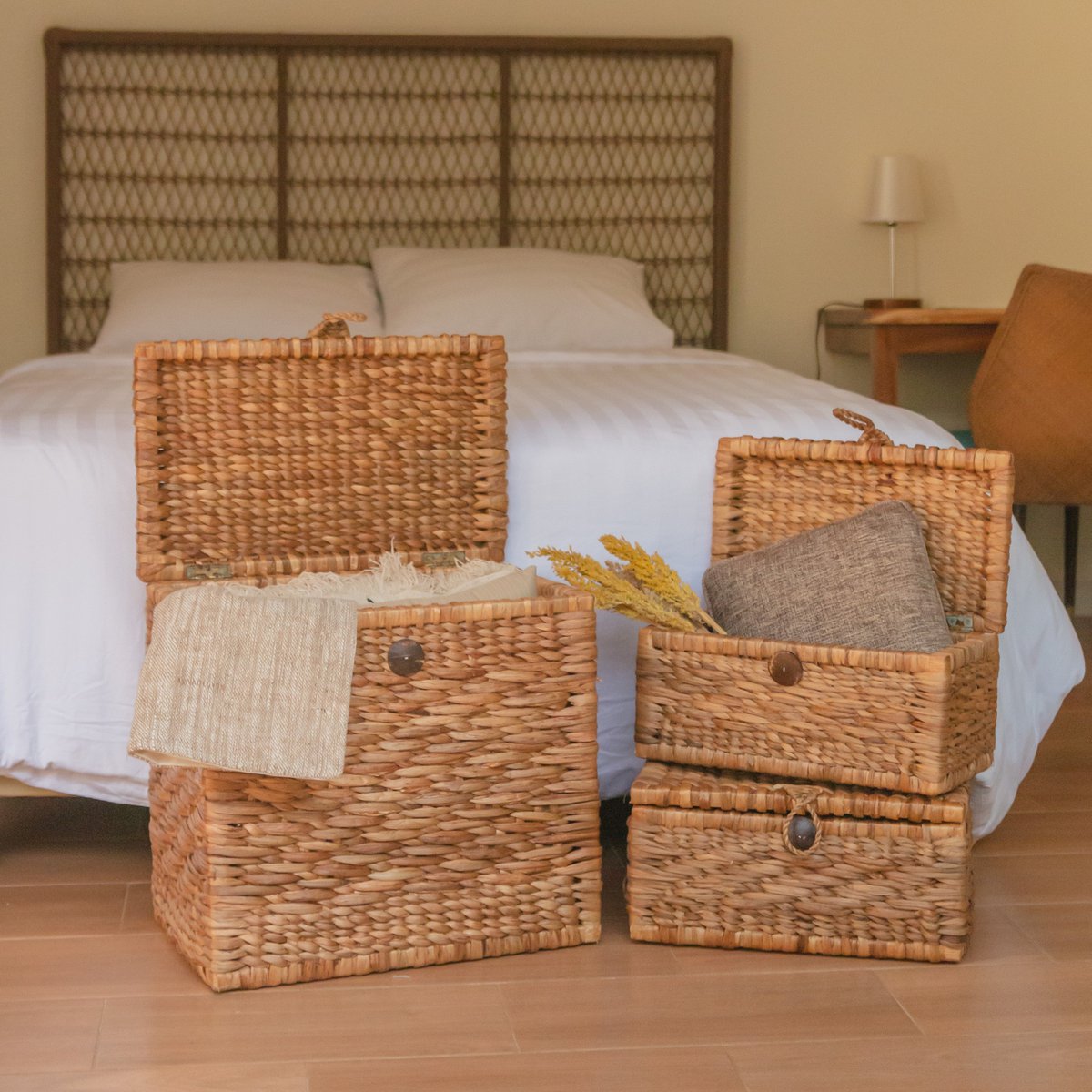 Trunk Basket | Laundry Basket with Lid KELANA made from Water Hyacinth (2 sizes)