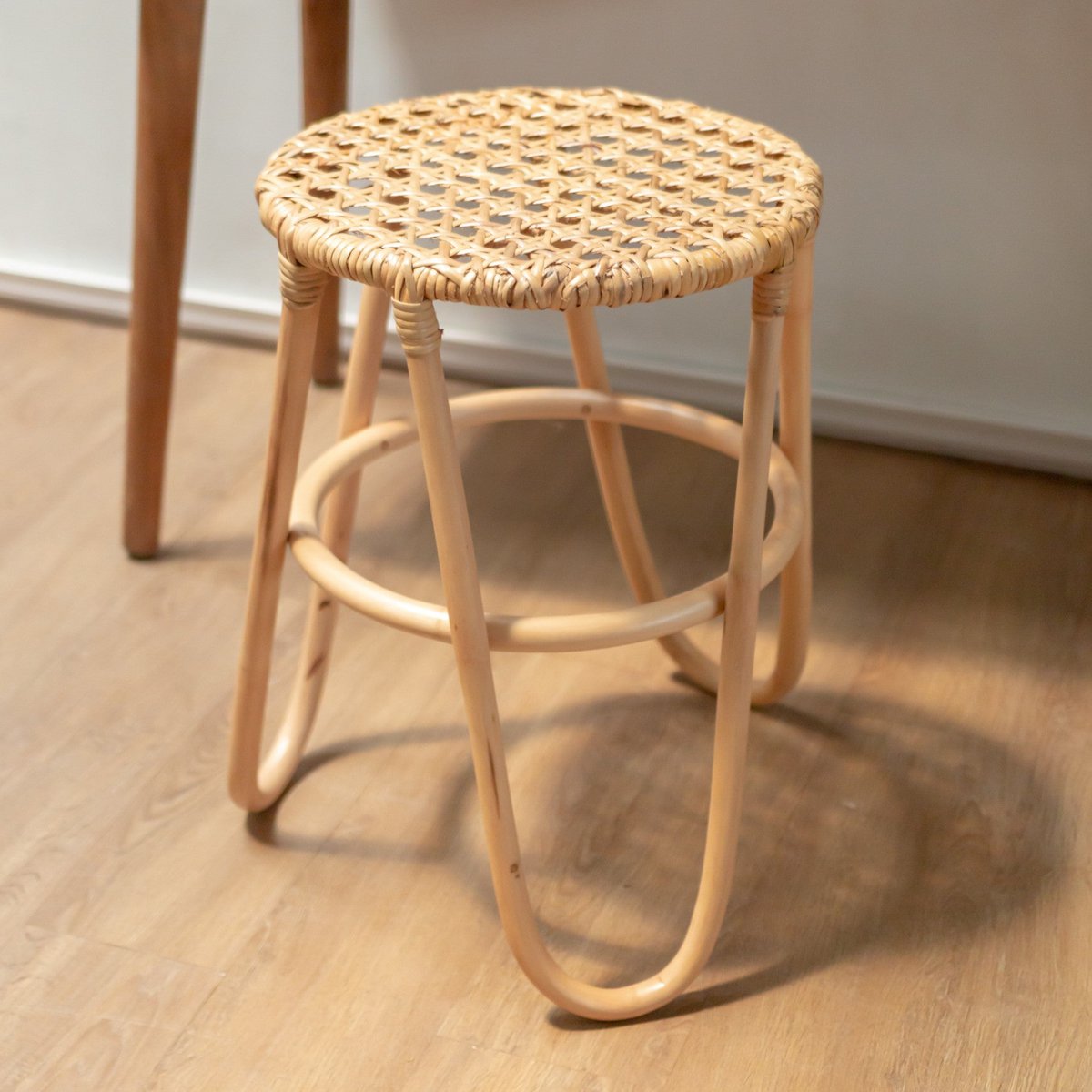 Rattan Stool KOLAKA Natural Ø35 cm with Woven Seating Surface | Three-Legged Small Round Stool