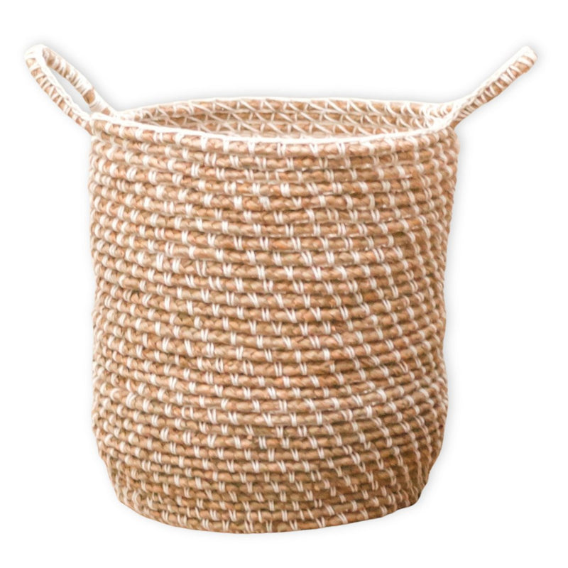 Laundry Basket Storage Basket Round GUNUNG Made of Banana Fibre with a Macrame Pattern made of Cotton