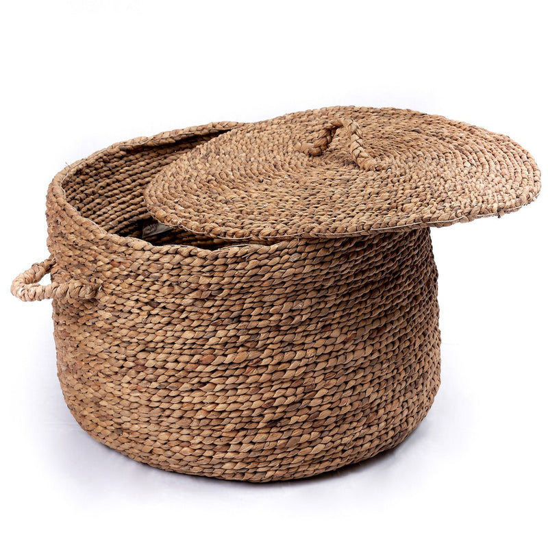 Large Laundry Basket with Lid UMBUL made from Brown Water Hyacinth | Woven Hamper Basket