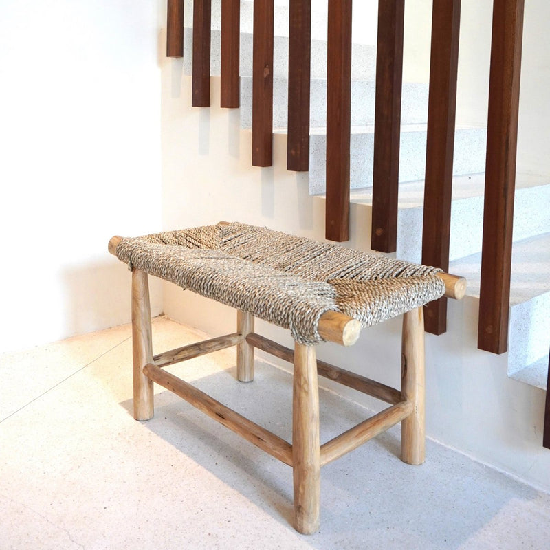 Bench SUNGAI made from Massive Wood with Seating Surface from Woven Seagrass