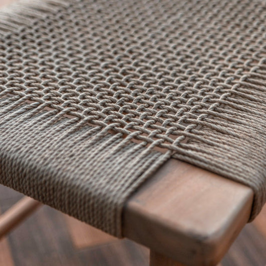 Large Wooden Stool SUNDA made of Trembesi with a Seating Surface from Woven Recycled Paper