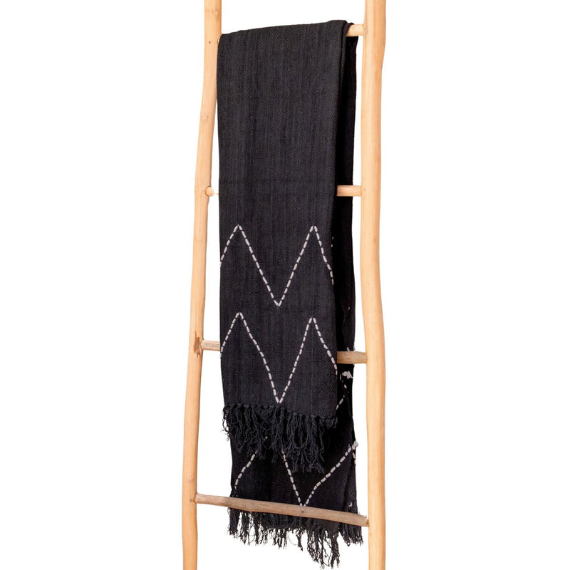 Boho Blanket Black Handwoven Cotton Blanket 140x200 cm LINGGAH Handwoven from Cotton