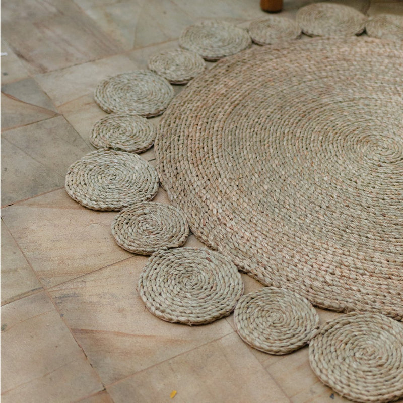 Round Waterhyacinth Rug 90/110 cm LAORA Woven Carpet Beige (2 sizes)