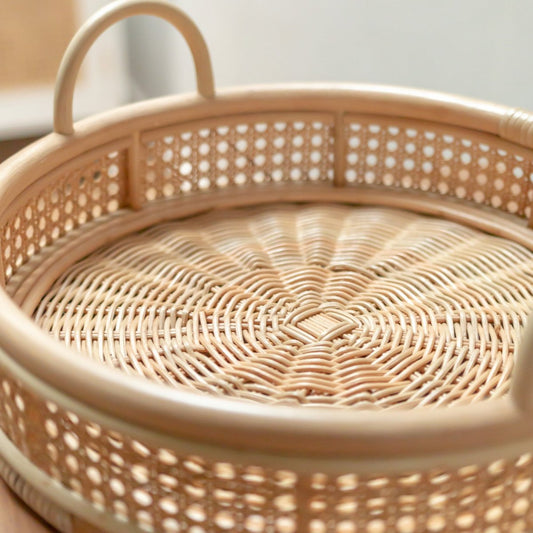 Rattan Tray | Round Serving Tray NEIRA Handmade Beige Decorative Tray Ø40 cm