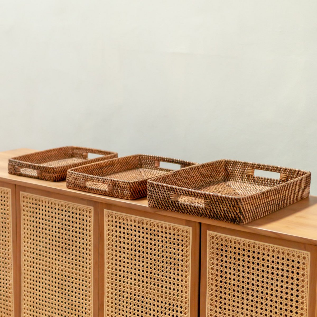 Rectangular Rattan Tray | Serving Tray | Large Decorative Tray AMAHAI Brown (3 sizes)