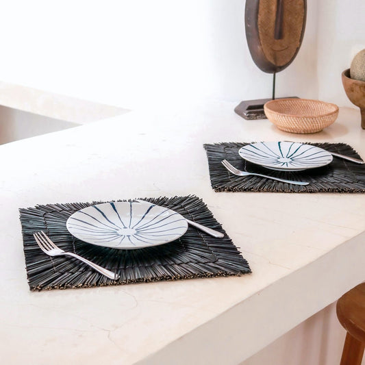 Black Seagrass Placemat (Set of 2, 4 or 6) 36 cm | Rectangular Square Table Mat VARNA (black)