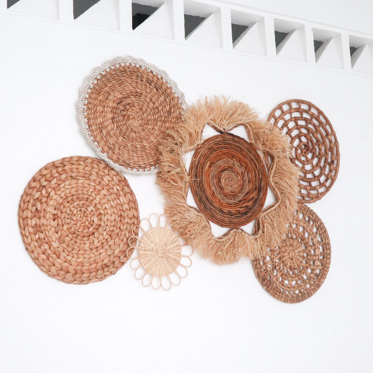 Tropical Wall Decoration Set 6 Mixed Pieces DALUM Boho Decor Handwoven from Natural Materials